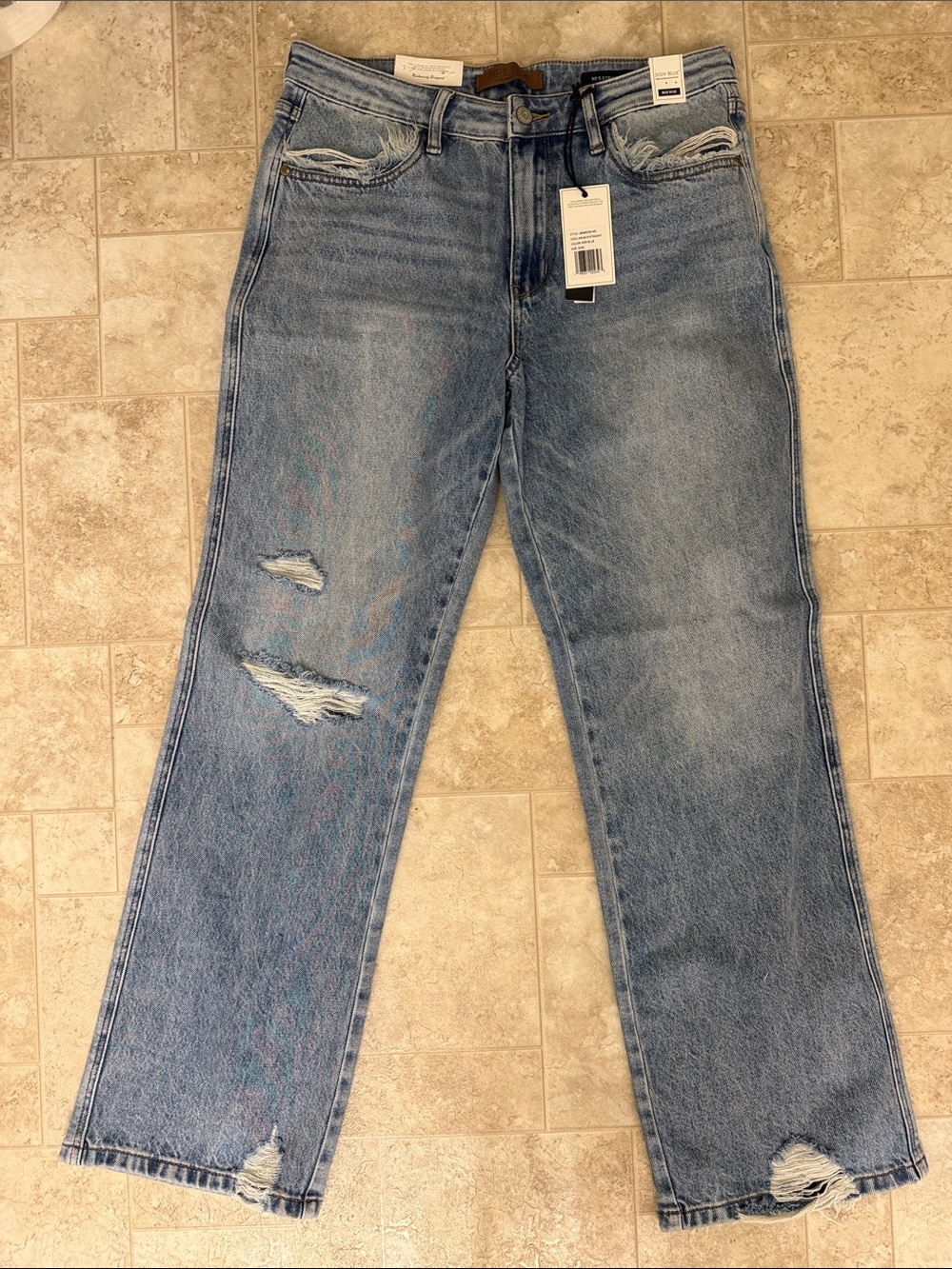 Judy Blue Light Blue Distressed Straight Leg Jeans